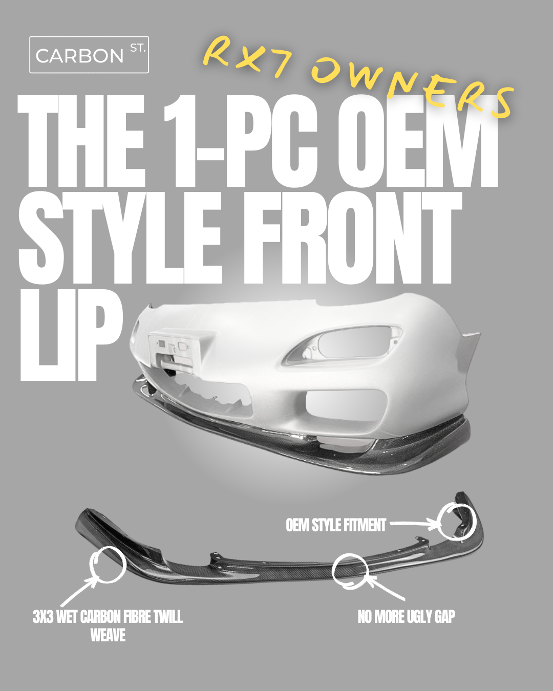 Mazda RX7 FD3S 1-piece carbon fiber front lip 